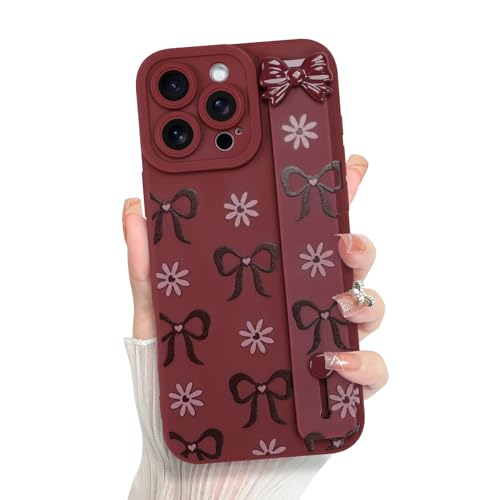 ZIYE Schutzhülle für iPhone 16 Pro Max mit Fingerschlaufe, Niedliche ästhetische Schleife und Gänseblümchen für Frauen und Mädchen, langlebiges Silikon, stoßfeste Schutzhülle (Weinrot) von ZIYE