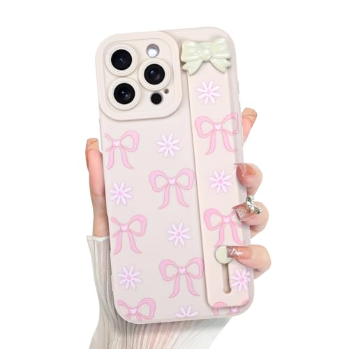 ZIYE Schutzhülle für iPhone 16 Pro Max mit Fingerschlaufe Band, Niedliche ästhetische Schleife Bownot Gänseblümchen Blumen Handyhülle für Frauen Mädchen, Langlebiges Silikon Stoßfeste Schutzhülle von ZIYE