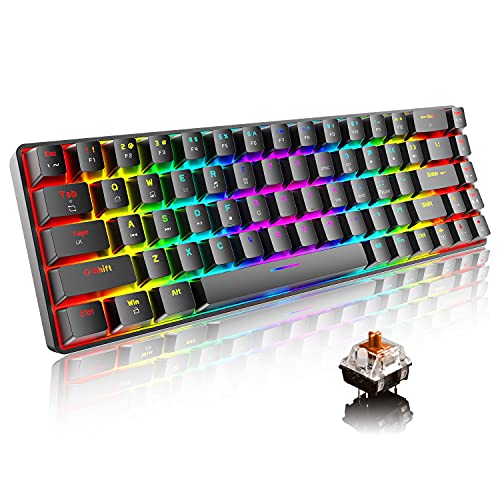 60% Mechanische Gaming-Tastatur Typ C Kabelgebunden 68 Tasten USB-Tastatur mit LED-Hintergrundbeleuchtung 18 Chroma-RGB-Hintergrundbeleuchtung Vollständige Anti-Ghosting-Tasten (Brauner Schalter) von ZIYOU LANG