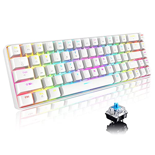 60% Mechanische Gaming-Tastatur Typ C Kabelgebunden 68 Tasten USB-Tastatur mit LED-Hintergrundbeleuchtung 18 Chroma-RGB-Hintergrundbeleuchtung Vollständige Anti-Ghosting-Tasten (Weiß/Blau-Schalter) von ZIYOU LANG