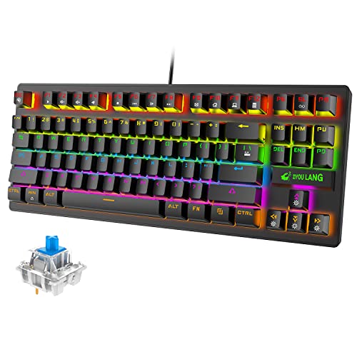 Gaming-Tastatur, mechanische USB-Tastatur, RGB-Regenbogen-LED-Hintergrundbeleuchtung, 87 Tasten, vollständiges Anti-Ghosting, für Gamer und Schreibkräfte, für PS3, PS4, PS6, Computer, Mac (schwarz) von ZIYOU LANG