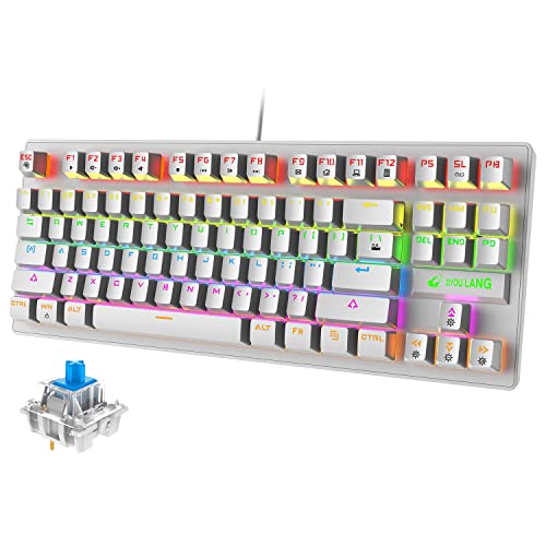 Gaming-Tastatur, mechanische USB-Tastatur, RGB-Regenbogen-LED-Hintergrundbeleuchtung, 87 Tasten, vollständiges Anti-Ghosting, für Gamer und Schreibkräfte, für PS3, PS4, PS8, Computer, Mac (weiß) von ZIYOU LANG