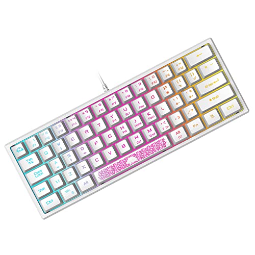 K61 UK-Layout 60% Gaming-Tastatur, RGB-Chroma-Hintergrundbeleuchtung, kabelgebundene Membran-Spieltastatur mit mechanischer Haptik, Mini Compact 62 Tasten, für PC Mac Office und Spiele/Weiß von ZIYOU LANG