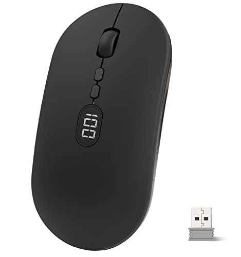 Kabellose Maus Leichte Kabellose Maus mit Akku-Display 2.4G Ultra Slim Leise Funkmaus Wireless Laptop Mouse mit Nano Empfänger Kabellose Ergonomische Maus 1600DPI Für PC/Window/Macbook/Linux - Schwarz von ZIYOU LANG