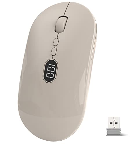 Kabellose Maus Leichte Kabellose Maus mit Akku-Display 2.4G Ultra Slim Leise Funkmaus Wireless Laptop Mouse mit Nano Empfänger Kabellose Ergonomische Maus 1600DPI Für PC/Window/Macbook - Milchtee von ZIYOU LANG