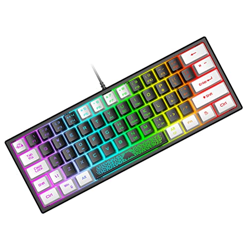 Mini 60% Gaming-Tastatur, Membran Game Keyboard mit Halbmechanisch Tasten, Optical RGB-Chroma-Backlit Kompakt 62 Tasten Double Color Keycap, QWERTY Layout für PC Laptop Mac Computer-Black & White von ZIYOU LANG