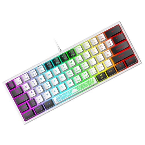 Mini 60% Gaming-Tastatur, Membran Game Keyboard mit Halbmechanisch Tasten, Optical RGB-Chroma-Backlit Kompakt 62 Tasten Double Color Keycap, QWERTY Layout für PC Laptop Mac Computer-White & Black von ZIYOU LANG