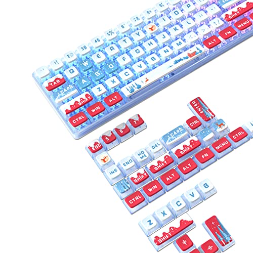 PBT Pudding Tastenkappen-Set mit 120 Tasten, ASA-Profil mit transluszierender PC-Schicht, Farbstoff-Sub-Schnee-Thema für 61/68/84/87/98/100/104Key TKL Cherry MX Gateron Kailh Cross Type Switch ANSI mechanische Tastatur DIY (weiß) von ZIYOU LANG