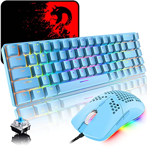 RGB Gaming Tastatur und Maus Set, 68 Tasten Blauer Schalter 60% Mini Chroma Mechanische Tastatur, 6400DPI Leichte Optische Waben Maus, USB-Kabel, Kompatibel mit Windows Mac PS4 Xbox, Blau von ZIYOU LANG