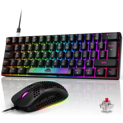 Tastatur-Maus-Set, Mechanische Tastatur, roter Schalter Keyboard, Multimedia-Tasten, Beleuchtung Hintergrundbeleuchtung & RGB-Gaming-Maus, 6 Tasten, Einstellbare DPI, Ergonomisch, Schwarz von ZIYOU LANG