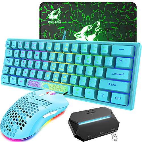 UK-Layout RGB 60% Gaming-Tastatur-Maus-Set Kabelgebundene 62 Tasten Tragbare Mini-Tastatur 7 RGB-LED-Hintergrundbeleuchtung + 6400 DPI Ultraleichte Gaming-Maus + Mauspad + RGB-Gaming-Controller von ZIYOU LANG