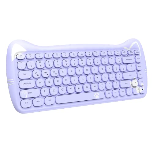 ZIYOU LANG 3060i Wireless Cute Computer Tastatur, Lovely Cat Retro Silent Slim Bluetooth Tastatur,Retro Schreibmaschine Runde Matte Textur Keycap, Kompakte 84-Tasten, QWERTY für PC Laptop Mac-Violett von ZIYOU LANG