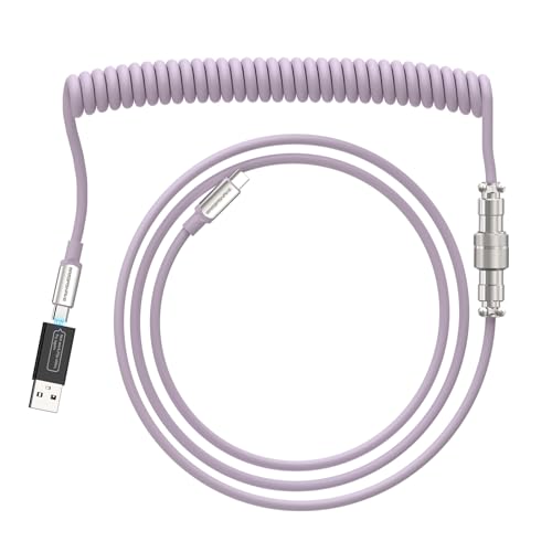 ZIYOU LANG C04C Custom gewickeltes USB-C-Kabel mit doppeltem Typ-C-Anschluss und USB-C-auf-A-3.0-Adapter, doppelt ummantelter Spiral-TPU-Draht, 5-polig, Karbonstahl, Metall, Flieger für AK820 von ZIYOU LANG
