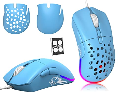 ZIYOU LANG D19 Mäuse Gaming-Maus, kabelgebundene Gaming-Mäuse für Laptop PC RGB-Maus Gaming, programmierbare 7-Tasten-Maus, USB-Mäuse bis zu 12.000 DPI Wabenschale optische ultraleichte Maus – Blau von ZIYOU LANG
