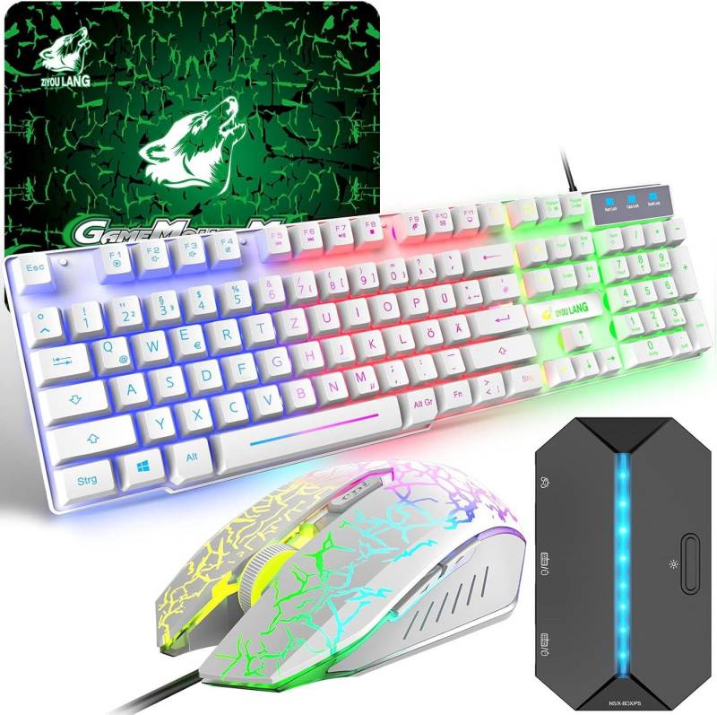 ZIYOU LANG Gaming Farbblock USB Verkabelt Tastatur- und Maus-Set, QWERTZ German Layout Regenbogen LED Hintergrundbeleuchtung von ZIYOU LANG