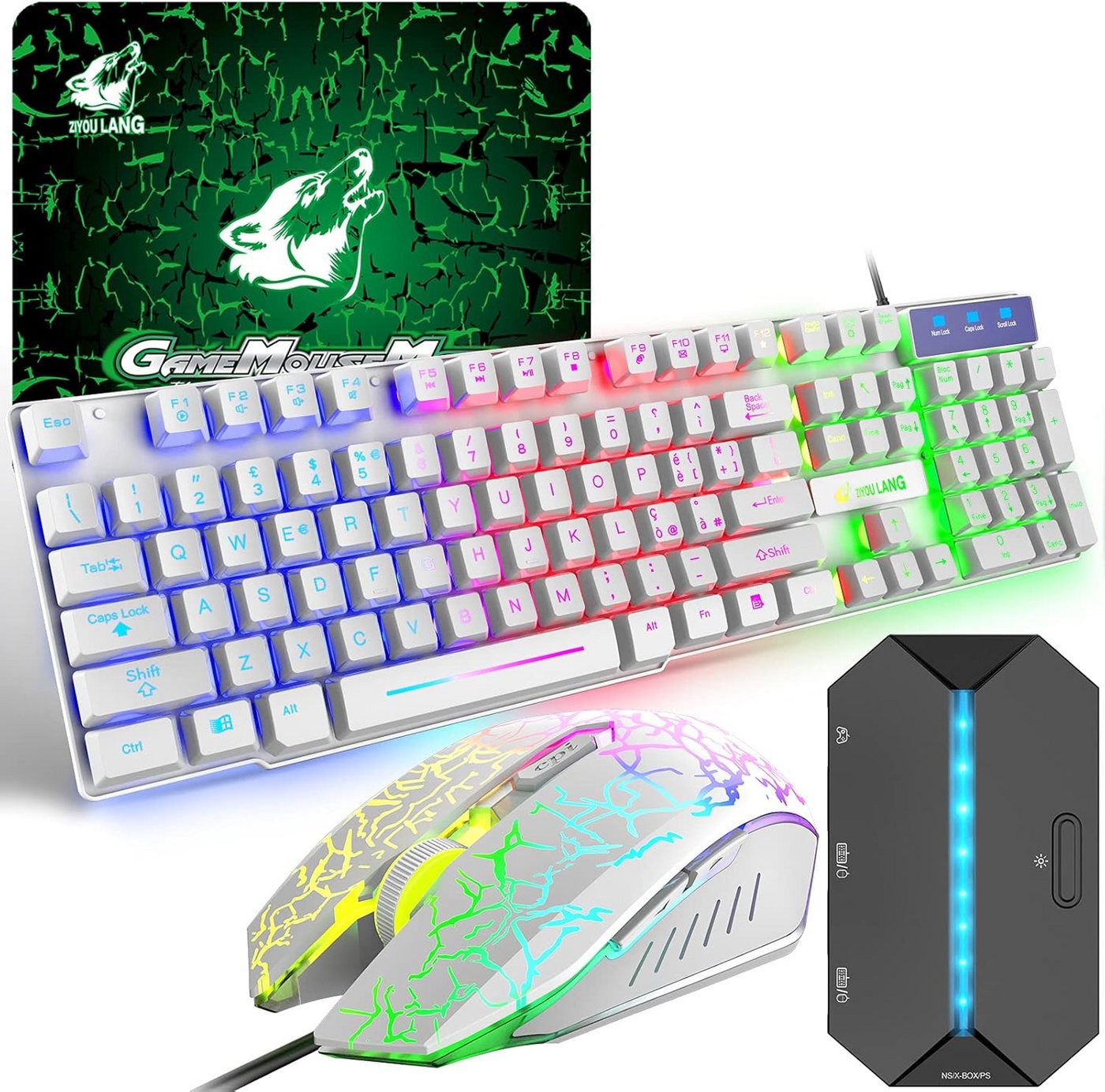 ZIYOU LANG Italienisches Layout Ergonomische mit 2400 DPI IPX5 WASSERDICHT Tastatur- und Maus-Set, Gaming Tastatur und Maus und Adapter, QWERTY Italienisches ZIYOU LANG Italienisches Layout Ergonomische mit 2400 DPI IPX5 WASSERDICHT Tastatur- und Maus-Set, Gaming Tastatur und Maus und Adapter, QWERTY Italienisches von ZIYOU LANG