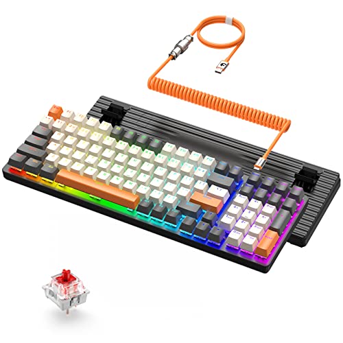 ZIYOU LANG K3 PRO Mechanische Gaming-Tastatur, RGB, schwarz beleuchtete, kabelgebundene Tastatur, roter Schalter, 100 Tasten mit Nummernblock, USB-Spiralkabel Typ-C auf USB-A für Gamer-Schreibkraft von ZIYOU LANG