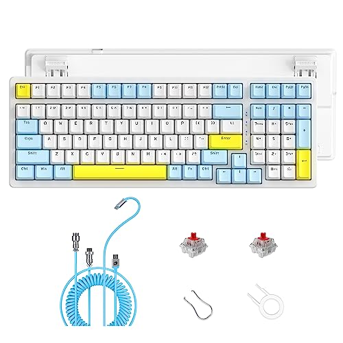 ZIYOU LANG K3MAX Kabelgebundene Hot-Swap-fähige Mechanische Gaming-Tastatur mit Spiral-USB-C-Kabel, 100 Tasten, Kompaktes Layout, 19 RGB-Tastatur mit Backlit, Roter Schalter für Win/Mac-Zitronen von ZIYOU LANG