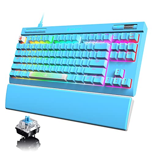ZIYOU LANG Mechanische Gaming-Tastatur, 87 Tasten, Chroma RGB-LED-Hintergrundbeleuchtung, blaue Computer-Tastatur, PU-Handgelenkauflage, Multimedia-Tasten, Anti-Ghosting-Tasten, wasserdicht, von ZIYOU LANG