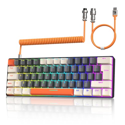 ZIYOU LANG T60 Wired Gaming-Tastatur mit Spiral USB-C Kabel - Kompakt 60% UK Layout(QWERTY) Mechanische Tastatur, 19 Rainbow RGB Backlit Mini 62 Tasten Klickender Blue Switch für PC/Mac - Glimmer von ZIYOU LANG