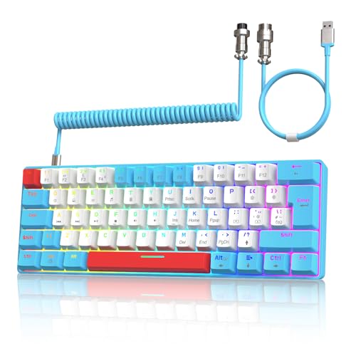 ZIYOU LANG T60 Wired Gaming-Tastatur mit Spiral USB-C Kabel - Kompakt 60% UK Layout(QWERTY) Mechanische Tastatur, 19 Rainbow RGB Backlit Mini 62 Tasten Linearer Red Switch für PC/Mac/PS4 - Biene von ZIYOU LANG