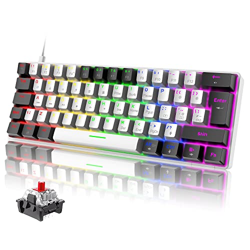 ZIYOU LANG T61 Portable 60% Gaming Mechanische Tastaturen mit Rote Schalter,19 Rainbow Light up Keyboard, UK Layout USB-C Kabel Mini Kompakte 62 Tasten Anti-Ghosting für PC Mac PS4 Xbox-Weiß & Schwarz von ZIYOU LANG