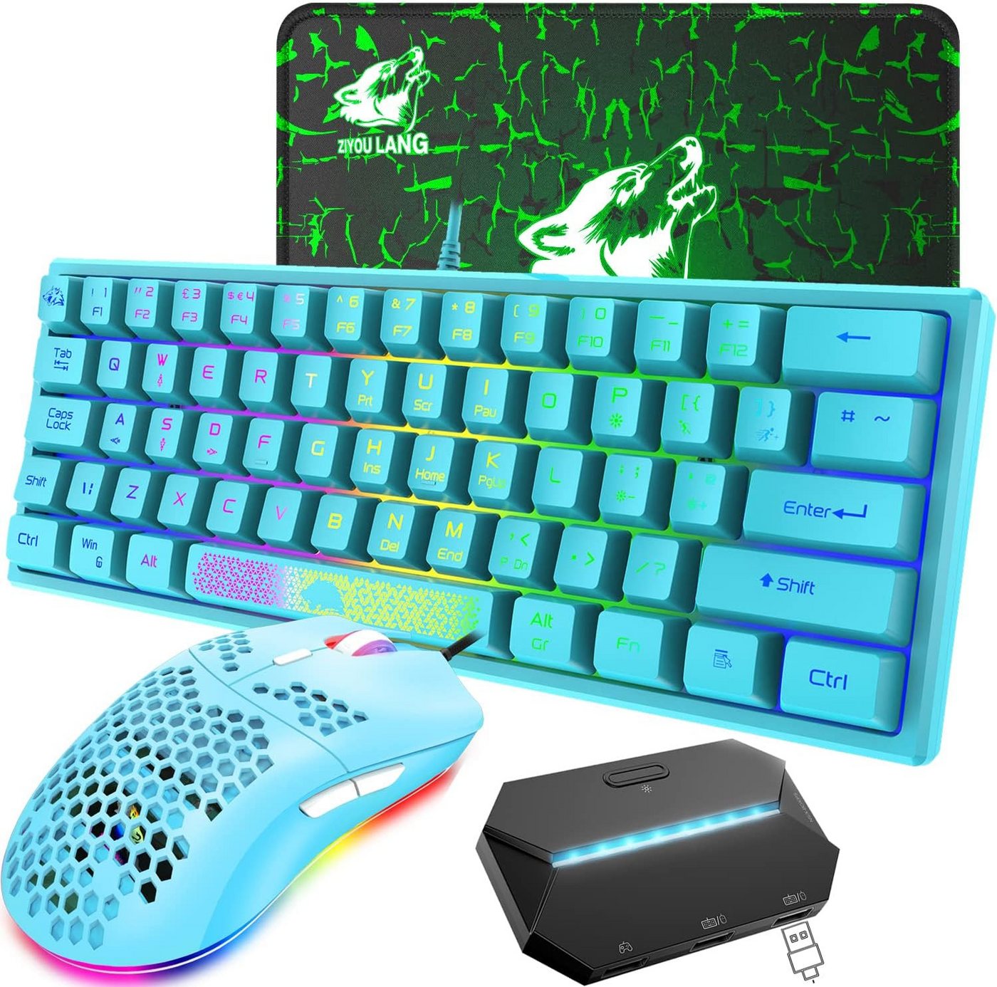 ZIYOU LANG UK-Layout Tastatur mit 9 Tasten Anti-Ghosting+ 2400 DPI Ultraleichte Tastatur- und Maus-Set, RGB 60% Gaming-Tastatur-Maus-Set Kabelgebundene ZIYOU LANG UK-Layout Tastatur mit 9 Tasten Anti-Ghosting+ 2400 DPI Ultraleichte Tastatur- und Maus-Set, RGB 60% Gaming-Tastatur-Maus-Set Kabelgebundene von ZIYOU LANG