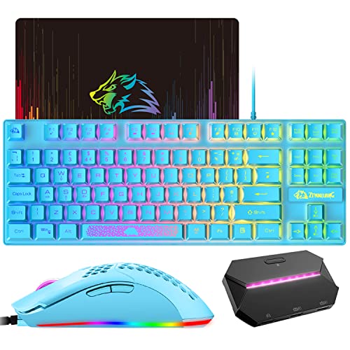 Ziyou LANG Gaming-Tastaturmaus, Plug & Play, mit Adapter/Konverter, Gaming-Tastatur mit RGB-Hintergrundbeleuchtung + 6400-DPI-Maus, für PS4/Xbox One/Xbox 360/Nintendo Switch/PC/Mac-Blau UK-Layout von ZIYOU LANG