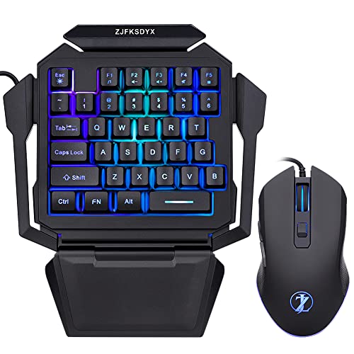 Einhändige Gaming-Tastatur und Maus-Kombination Mini verkabelte RGB-Hintergrundbeleuchtung halbe Tastatur, mechanische Haptik, Unterstützung Handgelenkauflage geeignet für professionelle Gamer (schwarz) von ZJFKSDYX