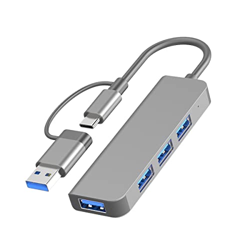 ZJKJHJY USB C und USB A auf USB 3.0 Hub – ultradünner USB-Splitter mit 4 Anschlüssen, USB-C-Splitter für MacBook Pro 2020/2019, iMac 2021, USB-Splitter, Aluminiumlegierung, Farbe Grau von ZJKJHJY