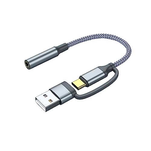 ZJKJHJY USB auf 3,5 mm Klinke, Audio-AUX-Adapter, externe Stereo-Soundkarte für Kopfhörer, 2-in-1 USB A/USB Typ C auf 3,5 mm Buchse, Audio-Klinkenkabel, Headset, kompatibel mit Mac, PS4, PC, Laptop, von ZJKJHJY