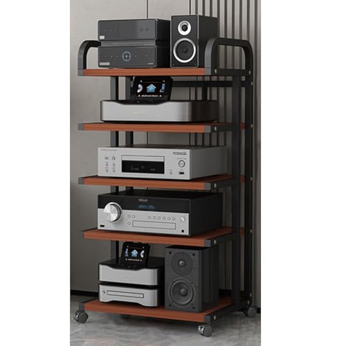 Audio Rack Hifi Regal Stereoschränke Mit Braunem Plattenspieler-Regal, 3 4 5 Tier AV Media Stand Component Audio Rack Tower Für Heim/Büro/Theater, Audio Video Dvd Spieler Halter(Size:5 tier 50x40x106c von ZJKXJH