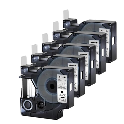 ZJNWTVUH 5er-Pack 12-mm-Etikettenband, kompatible Etikettendrucker, Schwarz auf Silber ZJNWTVUH 5er-Pack 12-mm-Etikettenband, kompatible Etikettendrucker, Schwarz auf Silber von ZJNWTVUH