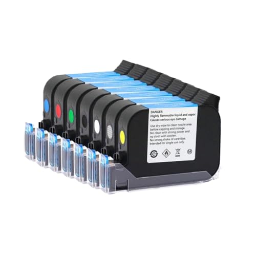 ZJNWTVUH Kompatibel mit JS12 und Anderen Modellen 12,7 mm Handheld Tintenstrahldrucker Tintenpatronen -Öko -Lösungsmittel Schnelles Trocknen(1set(7Colors)) von ZJNWTVUH