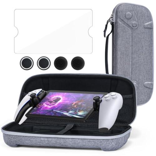 ZJRUI Premium-Tragetasche kompatibel mit PS Portal, mit Displayschutzfolie und 2 Paar Daumenkappen, Reisetasche für PS5-Handheld-Spielkonsolen, stoßfest, Anti-Kollisions-Handtasche - Grau von ZJRUI