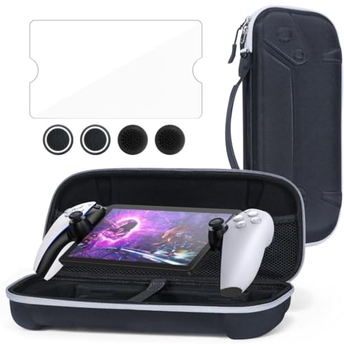 ZJRUI Premium-Tragetasche kompatibel mit PS Portal, mit Displayschutzfolie und 2 Paar Daumenkappen, Reisetasche für PS5-Handheld-Spielkonsolen, stoßfest, Anti-Kollisions-Handtasche - Schwarz von ZJRUI
