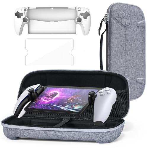 ZJRUI Premium-Tragetasche kompatibel mit PS Portal, mit Displayschutzfolie und Portal-Silikonhülle, Reisetasche für PS5-Handheld-Spielkonsolen, stoßfest, Anti-Kollisions-Handtasche-Grau von ZJRUI
