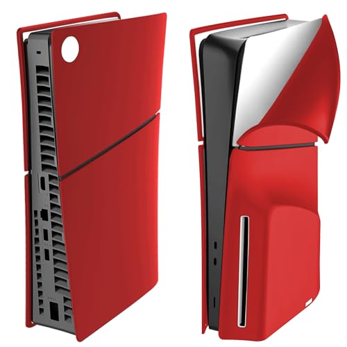 ZJRUI Silikon Hülle für PS5 Slim Konsole, Dünn Stoßfest Schutzhülle Skin Cover PS5 Slim, Anti-Kratz für PS5 Slim Skin Faceplates Anti-Staub Weiche Hülle für PS5 Slim Console Disc Version - Rot von ZJRUI