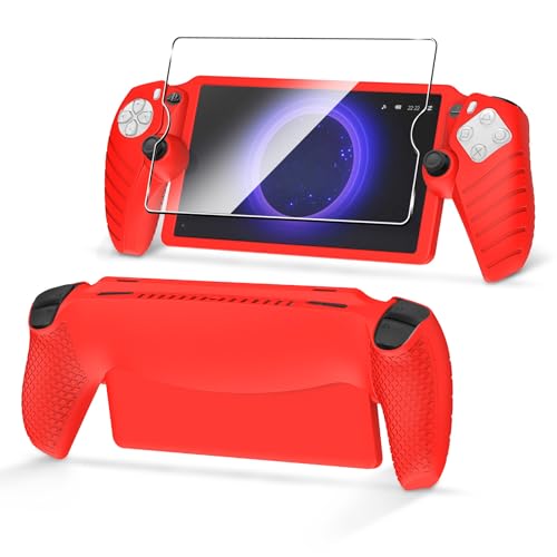 ZJRUI Silikon-Schutzhülle für PS Portal Handheld, mit 1 Packung Displayschutzfolie, Silikon-Softgrip-Hülle Hülle Schutzhülle Vollständiges Schutzzubehör-Kit für Playstation Portal-Rot von ZJRUI