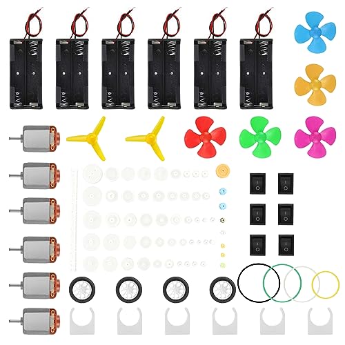 ZJRung 95 Stück DC Motors Kit Mini Elektromotor Kit mit Getriebe Wippschalter Propeller für Wellen Batteriehalter AA Halterungs für DIY Science Lab Projekt Spielzeug von ZJRung