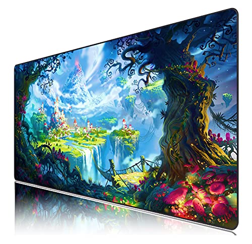 ZJXSNEH Gaming-Mauspad, erweitertes Mauspad, XXL, große Computer-Tastatur, Mauspad, Schreibtischunterlage, blaues Fantasy-Schloss-Tastatur-Pad, leicht, 80 x 39,9 x 0,2 cm von ZJXSNEH