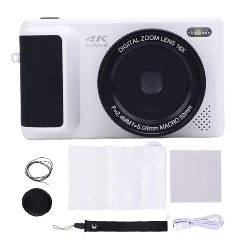 4K Digitalkamera Fotografie 64MP HD Autofokus 16x Digital Zoom Spiegelner Videokamera Flip -Bildschirm Reise (White) von ZJchao
