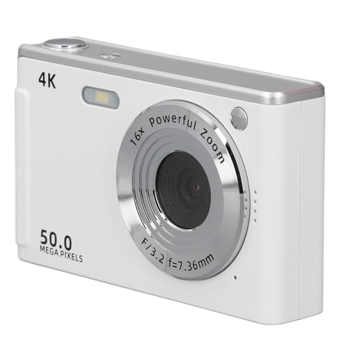 Schülerkamera 50MP 4K Digitalkamera, 16x Zoom Autofokus Kompaktkamera mit Fülllicht, Ideal für Schüler, Jungen Mädchen (White) von ZJchao