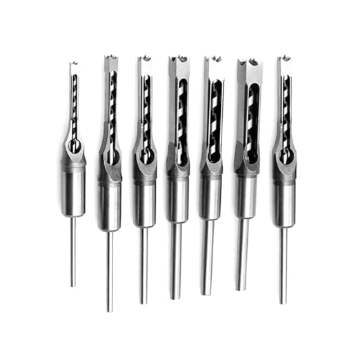 Stahlquadratbohrbohrbit, 7pcs Holzbearbeitungsloch Säge Morte-Meißelbits 1/4 Zoll, 5/16 Zoll, 3/8 Zoll, 2/5 Zoll, 1/2 Zoll, 9/16 Zoll, 5/8 Zoll für Holz, U-S-Shape-Groove-Design von ZJchao
