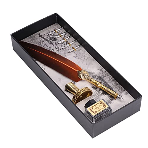 ZJchao Quill Pen and Ink Set, Quill Stift und Edelstahlkalligraphie mit Exquisitem Muster für die Kalligraphiepraxis (ORANGE) von ZJchao