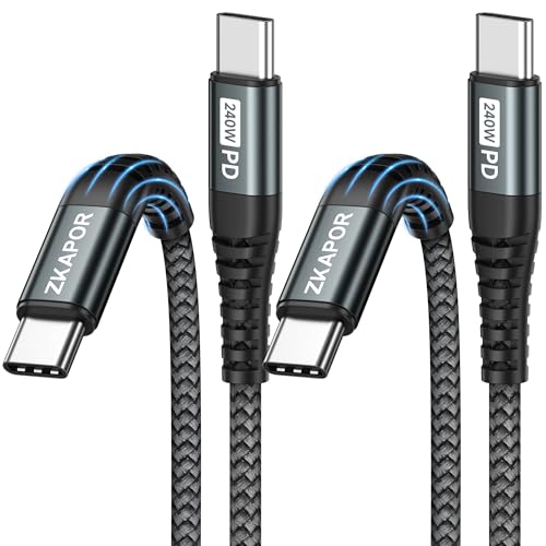 ZKAPOR 240W USB C auf USB C Kabel [2Stück 2M], USB-C auf USB-C kabel PD 3.1 Schnellladekabel USB C zu USB C für iPhone 16 Pro Max, iPhone 15, Samsung Galaxy, Pad Pro, Air, Huawei/Mate, Pixel -Grau von ZKAPOR