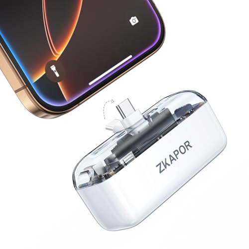ZKAPOR Mini Power Bank 5000mAh, Integrierter Faltbarer USB C Konnektor Kleine Powerbank 20W PD Externer Akku Portable Schnellladung Kompatibel mit iPhone 16/15 Serie, Galaxy S24/23, USB C-Handys usw von ZKAPOR