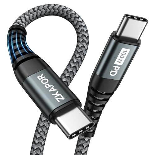 ZKAPOR USB C auf USB C Kabel 1M, USB-C Kabel 100W Nylon Geflochten Schnellladekabel USB C zu Typ C für iPhone 15/15 Pro Max, Samsung Galaxy S23 /S22, Pad Pro, Air, Huawei P40 /Mate 60, Pixel -Grau von ZKAPOR