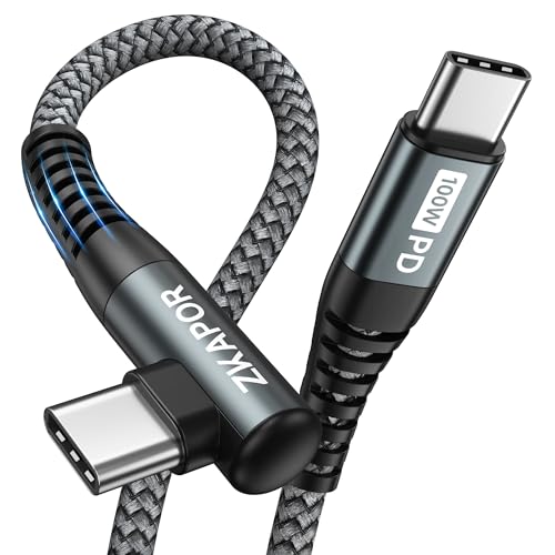 ZKAPOR USB C auf USB C Kabel 1M, USB C Ladekabel 90 Grad Winkel 100W Schnellladekabel USB Typ C für iPhone 15/15 Pro Max, Samsung Galaxy S23 /S22, Pad Pro, Air, Huawei P40 /Mate 60, Pixel von ZKAPOR