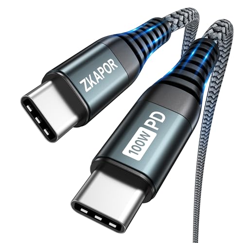 ZKAPOR USB C auf USB C Kabel 2M, USB-C Kabel 100W Nylon Geflochten Schnellladekabel USB C zu USB C für iPhone 15/15 Pro Max, Samsung Galaxy S23 /S22, Pad Pro, Air, Huawei P40 /Mate 60, Pixel -Grau von ZKAPOR